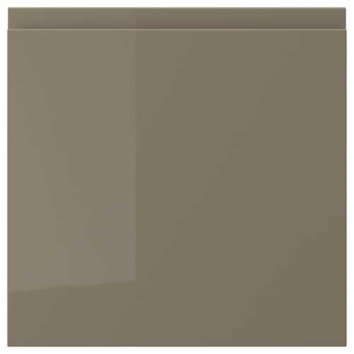 VOXTORP dark grey-brown glossy kitchen cabinet, rectangular, smooth finish, with integrated handle, fiberboard & foil.