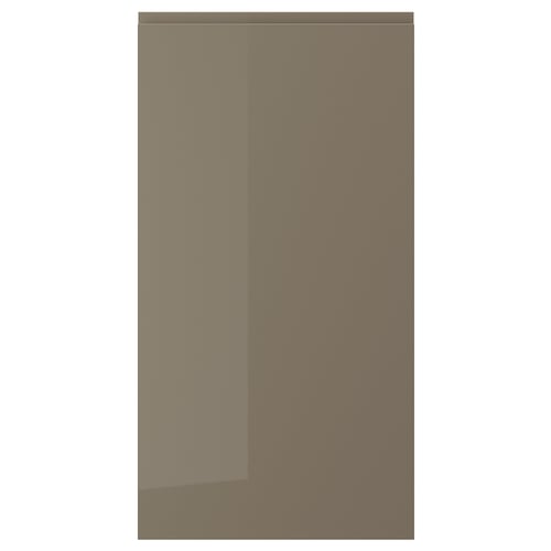 VOXTORP door, dark grey-brown, glossy finish, sleek and elegant, smooth rectangular design with integrated handles, easy clean surface.