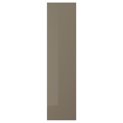 A VOXTORP door in dark grey-brown with a glossy finish. It has a sleek, rectangular design with an integrated handle.