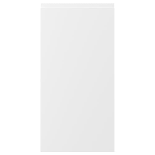 VOXTORP white kitchen cabinet with smooth, matte finish and integrated handles. Rectangular shape, minimalist design.