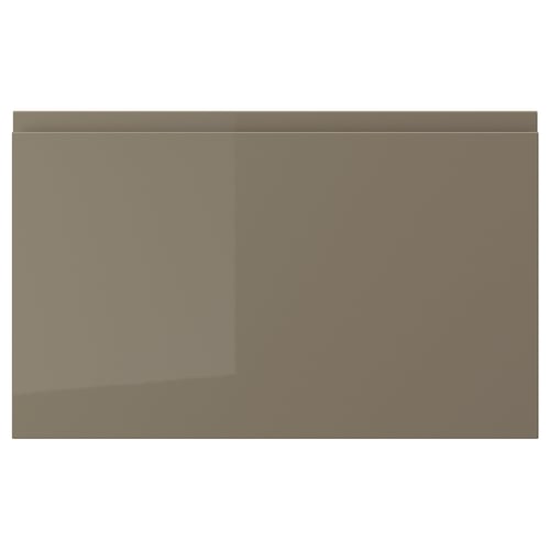 A rectangular, dark grey-brown, high-gloss drawer front with smooth edges and sleek, integrated handles.