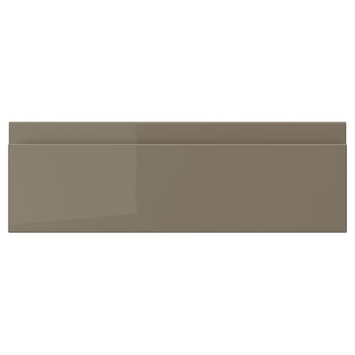 VOXTORP drawer front, dark grey-brown, glossy finish, rectangular, sleek design with integrated handle.