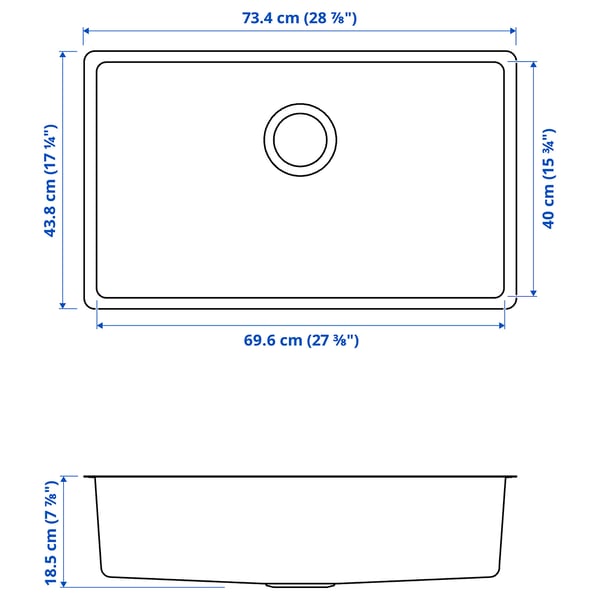 VRESJÖN Sink, stainless steel, 28 3/4x17 3/8 "