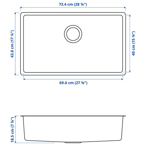 VRESJÖN Sink, stainless steel, 28 3/4x17 3/8 "
