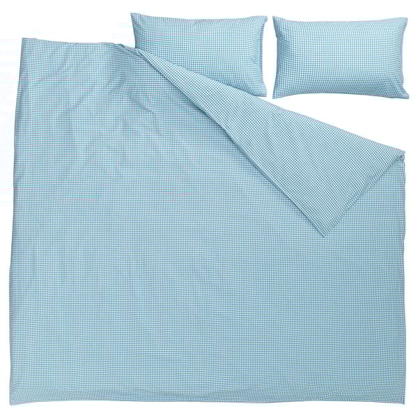 WEYMOUTHTALL bedding set in blue gingham pattern, made of 50% viscose/rayon, 50% cotton, featuring a duvet cover and matching pillowcases.