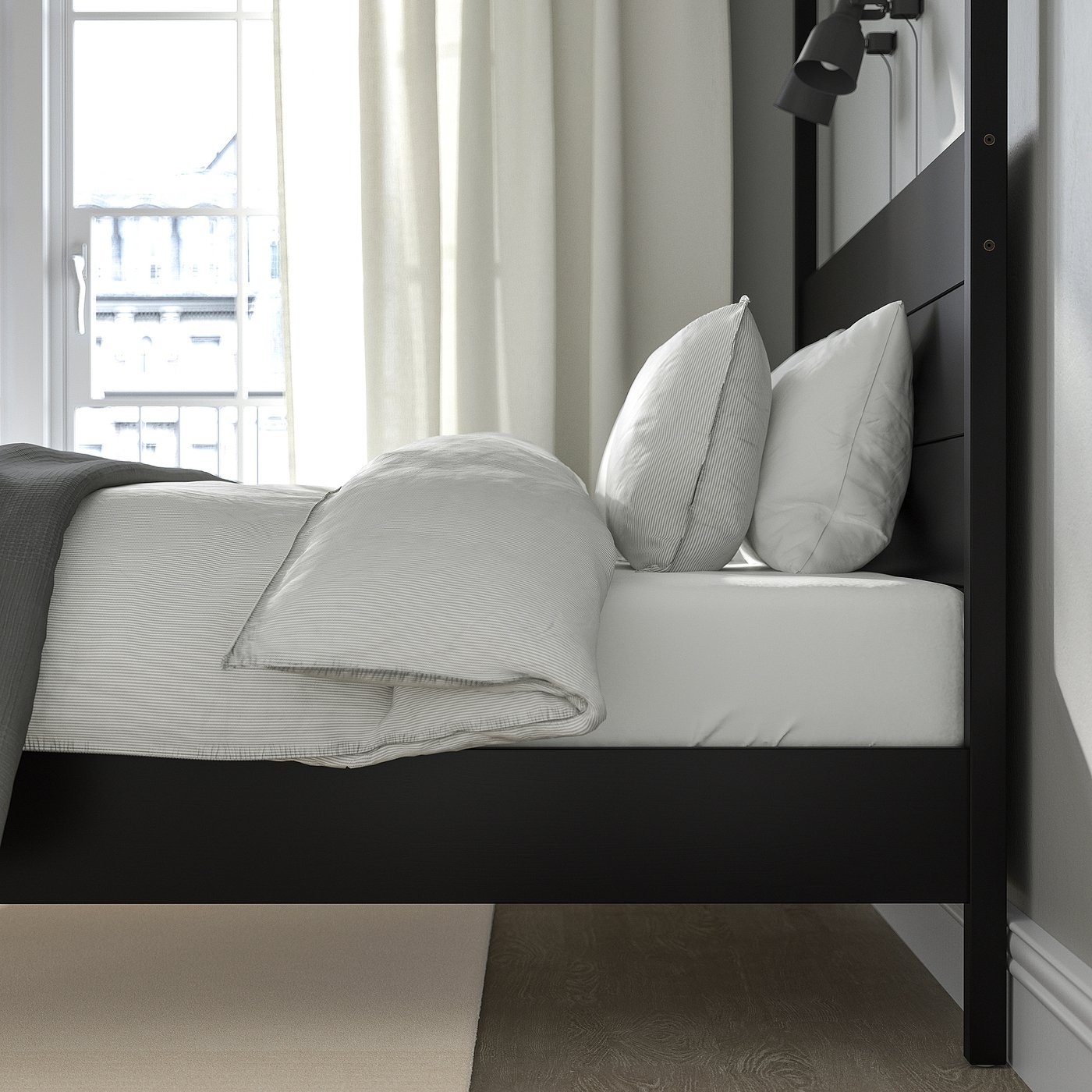YTTERVÅG four-poster bed frame, black/Lönset, King - IKEA