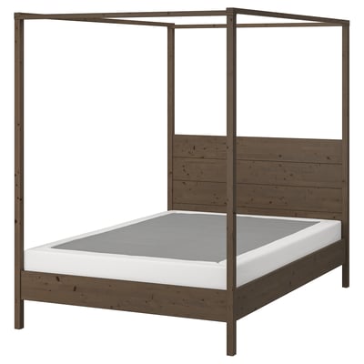 YTTERVÅG Four-poster bed frame, gray-brown/Lyngör white, Queen