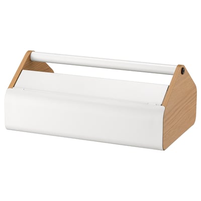 YXSTABY tool box: white steel, wooden handle, rectangular shape, modern design.