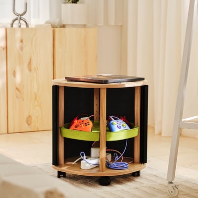 YXSTABY Gaming side table on castors, oak veneer/gray