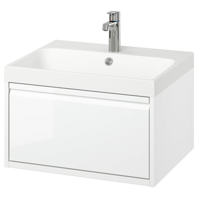 ÄNGSJÖN / BACKSJÖN Tocador de baño+cajón, alto brillo blanco, 24 1/8x21x15 1/2 "