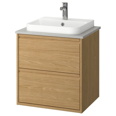ÄNGSJÖN / BACKSJÖN Tocador de baño+lavamanos+grifo, efecto de roble/gris efecto de piedra, 25x21 1/2x28 1/4 "
