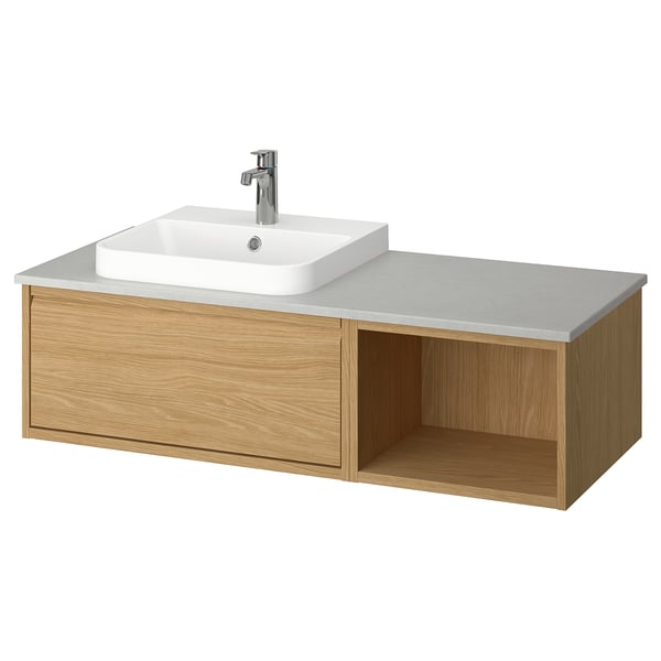 ÄNGSJÖN / BACKSJÖN Tocador de baño/lavamanos/grifo, efecto de roble/gris efecto de piedra, 49x21 1/2x16 1/4 "