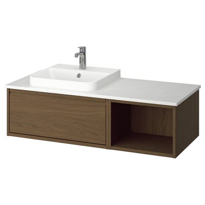ÄNGSJÖN / BACKSJÖN Tocador de baño/lavamanos/grifo, marrón efecto de roble/blanco efecto de mármol, 49x21 1/2x16 1/4 "