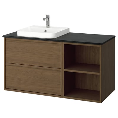 ÄNGSJÖN / BACKSJÖN Tocador de baño/lavamanos/grifo, marrón efecto de roble/negro efecto de mármol, 49x21 1/2x28 1/4 "