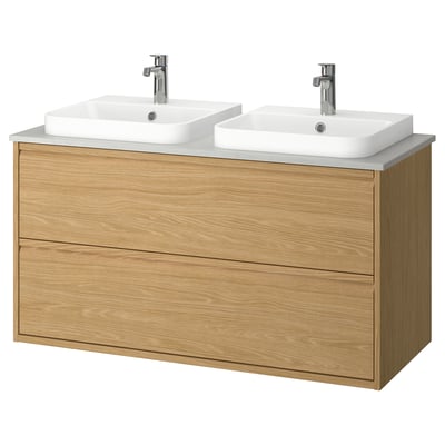 ÄNGSJÖN / BACKSJÖN Tocador de baño+lavamanos+grifos, efecto de roble/gris efecto de piedra, 49x21 1/2x28 1/4 "