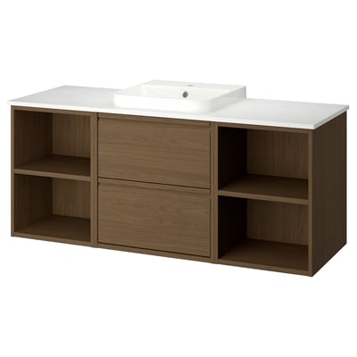 ÄNGSJÖN / BACKSJÖN Tocador de baño, marrón efecto de roble/blanco efecto de mármol, 61x21 1/2x28 1/4 "