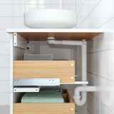 ÄNGSJÖN / LERSJÖN Tocador de baño+lavamanos+grifo, alto brillo blanco/blanco efecto de mármol, 25x21 1/2x31 3/8 "