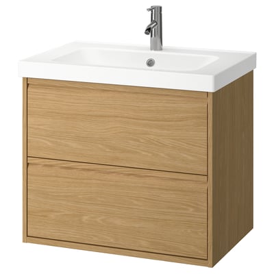 ÄNGSJÖN / ORRSJÖN Tocador de baño+lavamanos+grifo, efecto de roble, 31x21 3/4x27 5/8 "