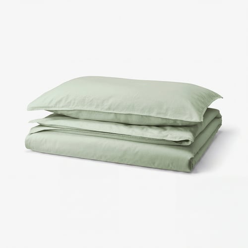 ÄNGSLILJA Funda nórdica+funda(s) de almohada, gris-verde claro, Tamaño twin