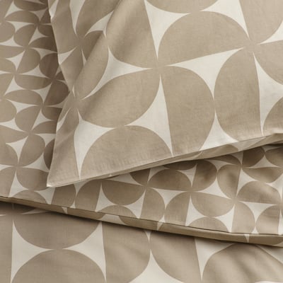 ÄNGSNEJLIKA Funda nórdica+funda(s) de almohada, beige grisáceo/color hueso, Tamaño Full/Queen (Doble/Queen)