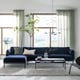 ÄPPLARYD Sofá 4 plazas+chaise longue, Djuparp azul oscuro