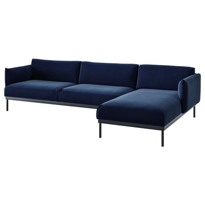 ÄPPLARYD Sofá 4 plazas+chaise longue, Djuparp azul oscuro