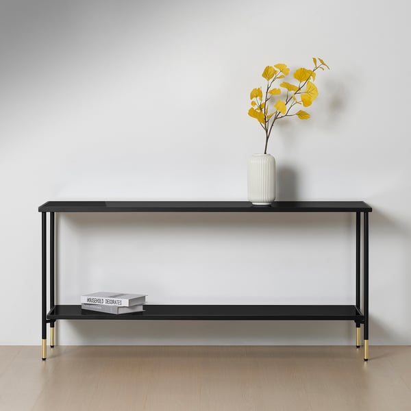 ÄSPERÖD Consola, negro/vidrio negro, 55 1/8x15 3/4x25 5/8 "