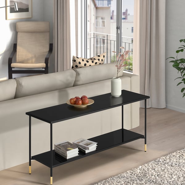 ÄSPERÖD Consola, negro/vidrio negro, 55 1/8x15 3/4x25 5/8 "