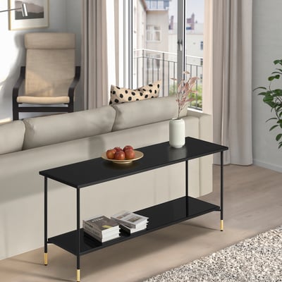 ÄSPERÖD Consola, negro/vidrio negro, 55 1/8x15 3/4x25 5/8 "