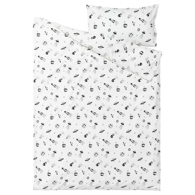 AFTONSPARV Funda nórdica+funda de almohada, espacio blanco/negro, Tamaño twin