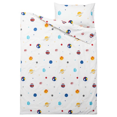 AFTONSPARV Funda nórdica+funda de almohada, espacio/multicolor, Tamaño twin