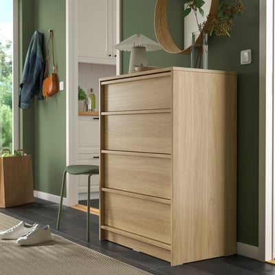 ANKARUDDEN Gavetero de 4 cajones, efecto de roble, 31 5/8x18 7/8x42 1/4 "
