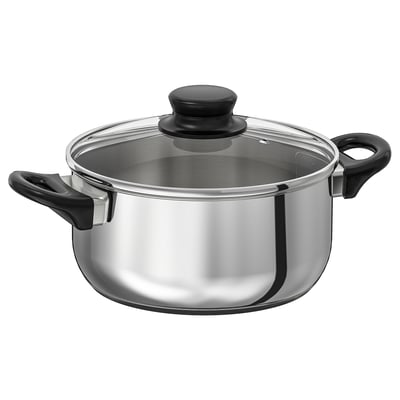 ANNONS Olla con tapa, vidrio/acero inoxidable, 3.0 qt