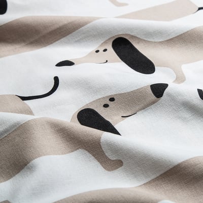 ARBETSTÅG Tela precortada, color hueso/beige motivo perro, 59x118 "