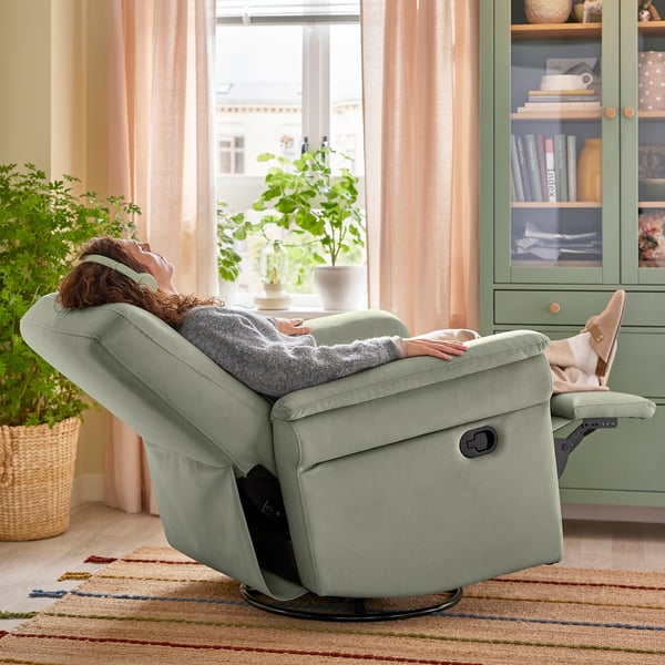 ARNÄSVALL Sillón reclinable+giratorio, Hakebo gris-verde