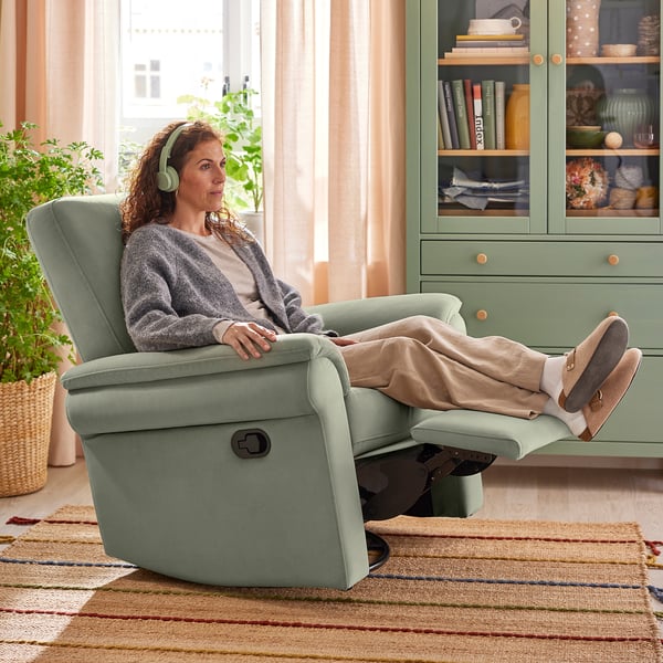 ARNÄSVALL Sillón reclinable+giratorio, Hakebo gris-verde