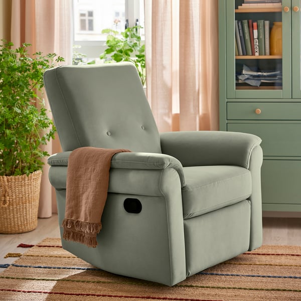 ARNÄSVALL Sillón reclinable+giratorio, Hakebo gris-verde