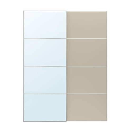 AULI / MEHAMN Par de puertas corredizas, aluminio espejo de vidrio/doble cara beige grisáceo, 59x79 1/8 "