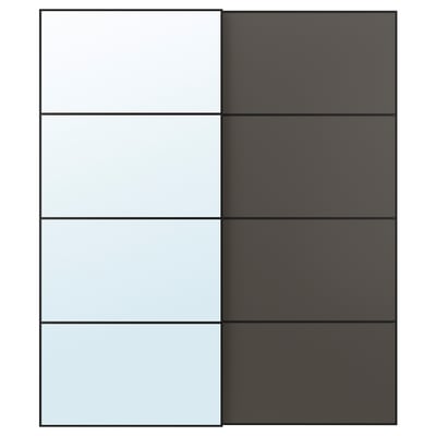 AULI / MEHAMN Par de puertas corredizas, negro espejo de vidrio/doble cara gris oscuro, 78 3/4x92 7/8 "