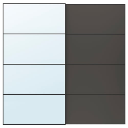 AULI / MEHAMN Par de puertas corredizas, negro espejo de vidrio/doble cara gris oscuro, 78 3/4x79 1/8 "