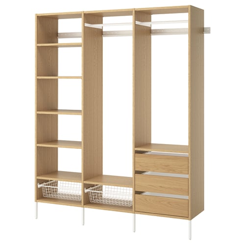 AURDAL Combinación de armario, chapa de roble/blanco, 74 3/4x15 3/4x87 "