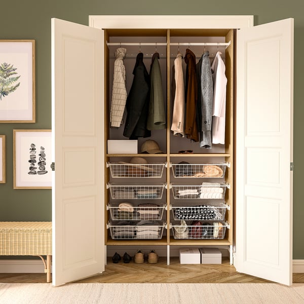 AURDAL Combinación de armario, chapa de roble/blanco, 49 1/4x15 3/4x87 "