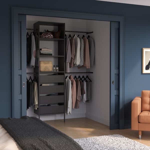 AURDAL Combinación de armario, gris oscuro, 68 1/2-94 1/2x15 3/4x87 "