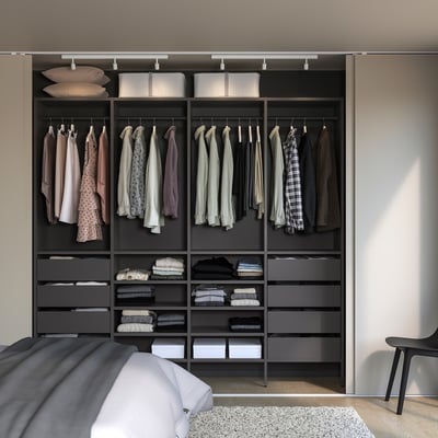 AURDAL Combinación de armario, gris oscuro, 98 3/8x15 3/4x87 "