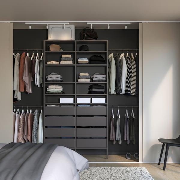 AURDAL Combinación de armario, gris oscuro, 92 1/8-118 1/8x15 3/4x87 "