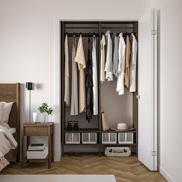 AURDAL Combinación de armario, marrón chapa de roble teñida/gris oscuro, 49 1/4x15 3/4x87 "