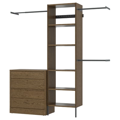 AURDAL / TONSTAD Muebles de dormitorio, juego de 2, marrón chapa de roble teñida/gris oscuro