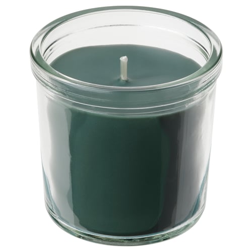 AVMÅLA Vela aromática recipiente de vidrio, Menta/verde oscuro, 20 hr
