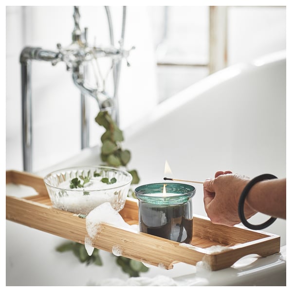 AVMÅLA Vela aromática recipiente de vidrio, Menta/verde oscuro, 50 hr