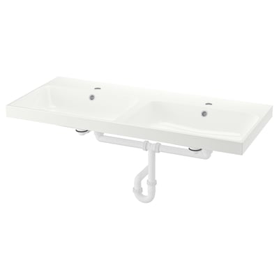 BACKSJÖN Lavamanos doble+sifón, blanco, 48 1/8x21 "